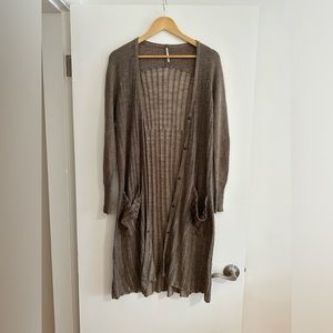 FREE PEOPLE sage green brown women’s duster excellent condition size XS/S
